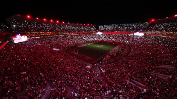 Bryant-Denny Stadium in lights